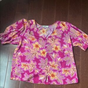 LOFT Pink and Orange Floral Blouse
